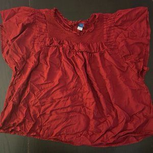 Flutter-Sleeve Smocked Pintucked Swing Blouse